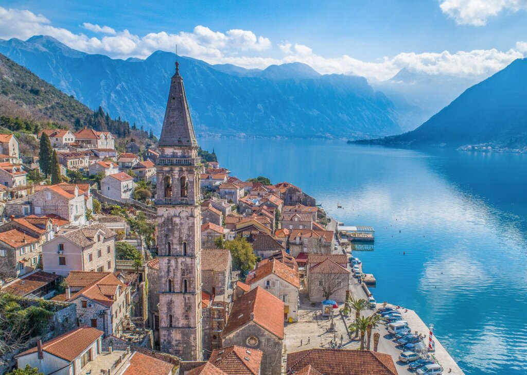Perast town on the Bay of Kotor in spring