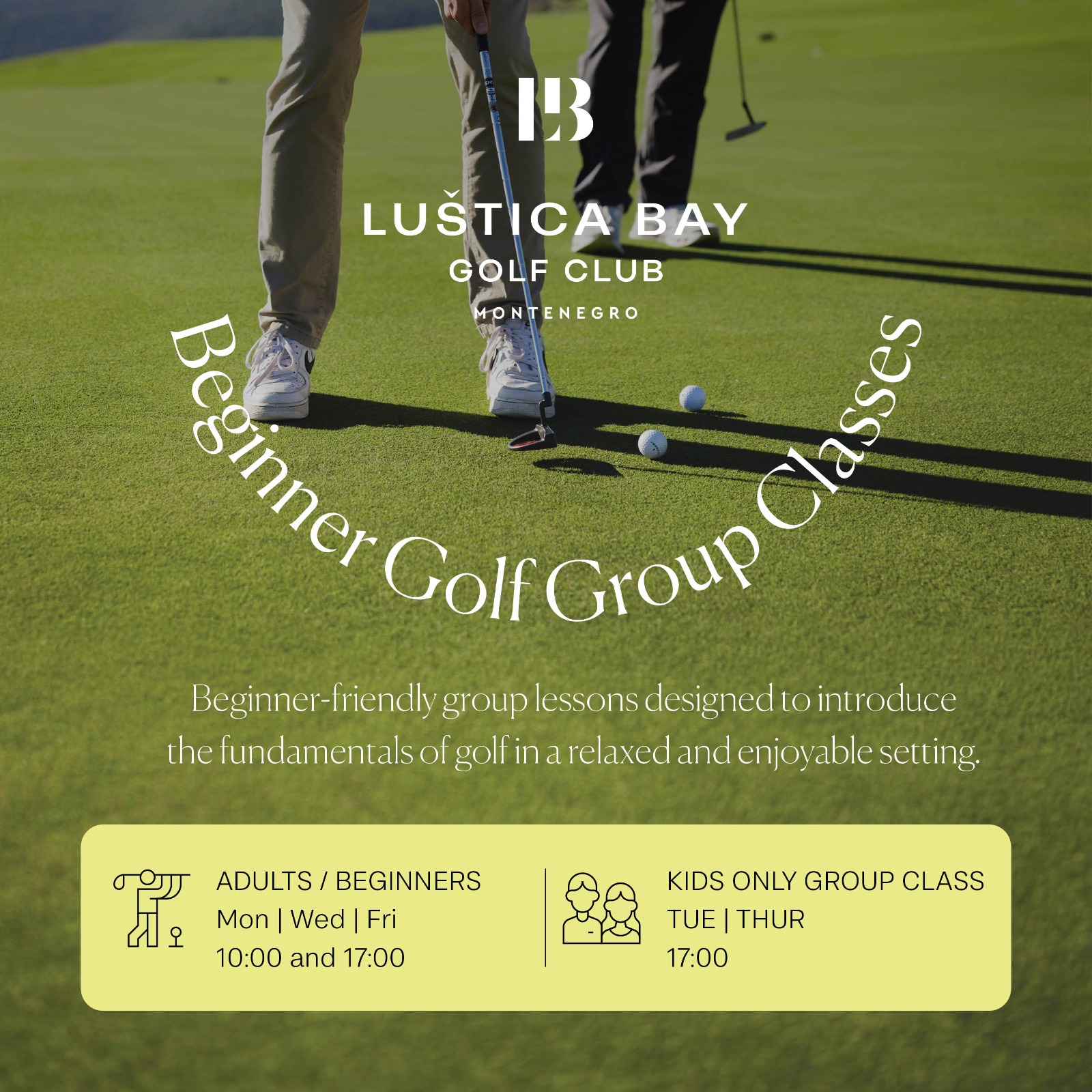 Golf-Gruppenkurse für Anfänger im Luštica Bay Golf Course