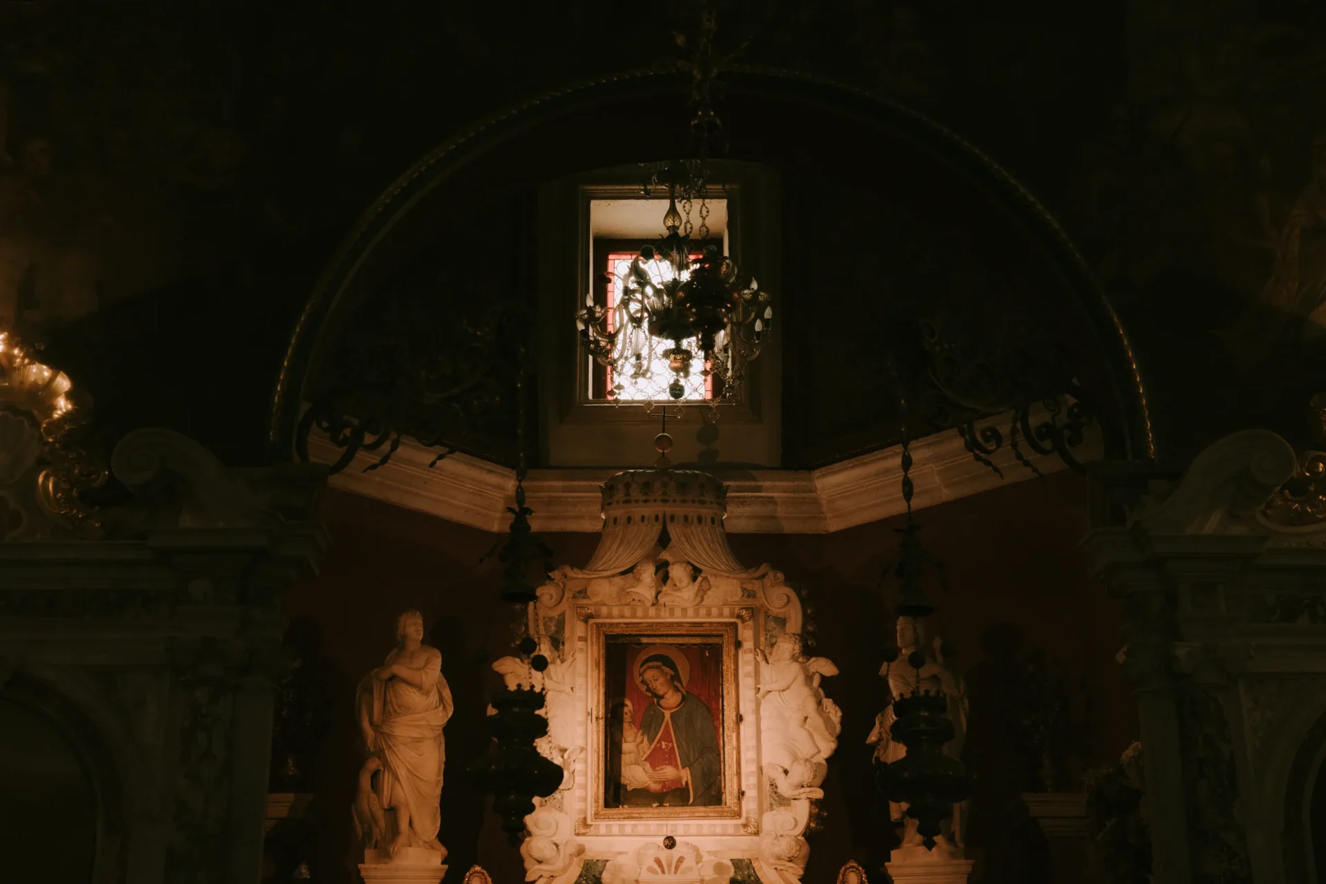 Interior of Our Lady of the Rocks church