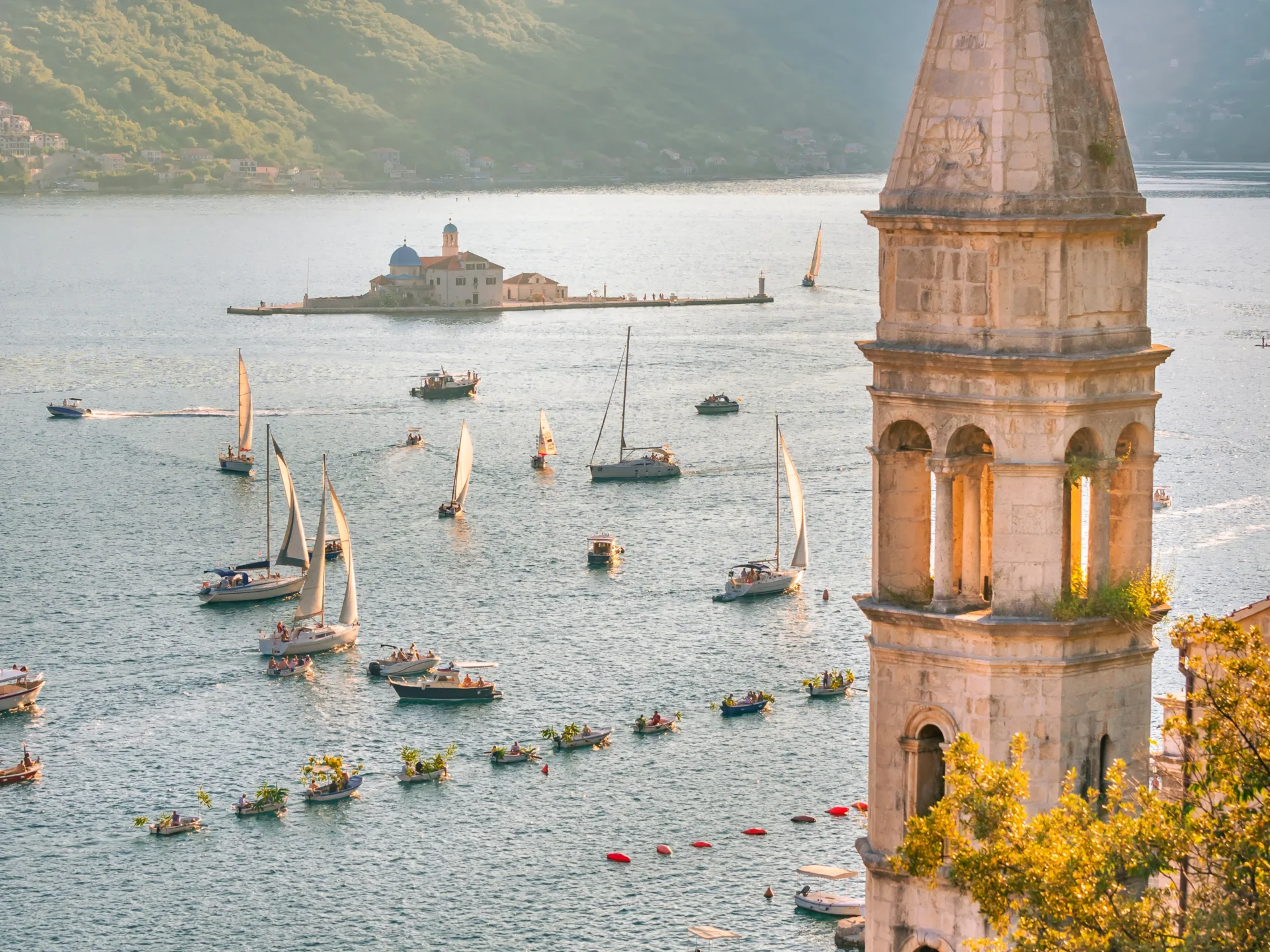 Perast bell tower above Boka Bay