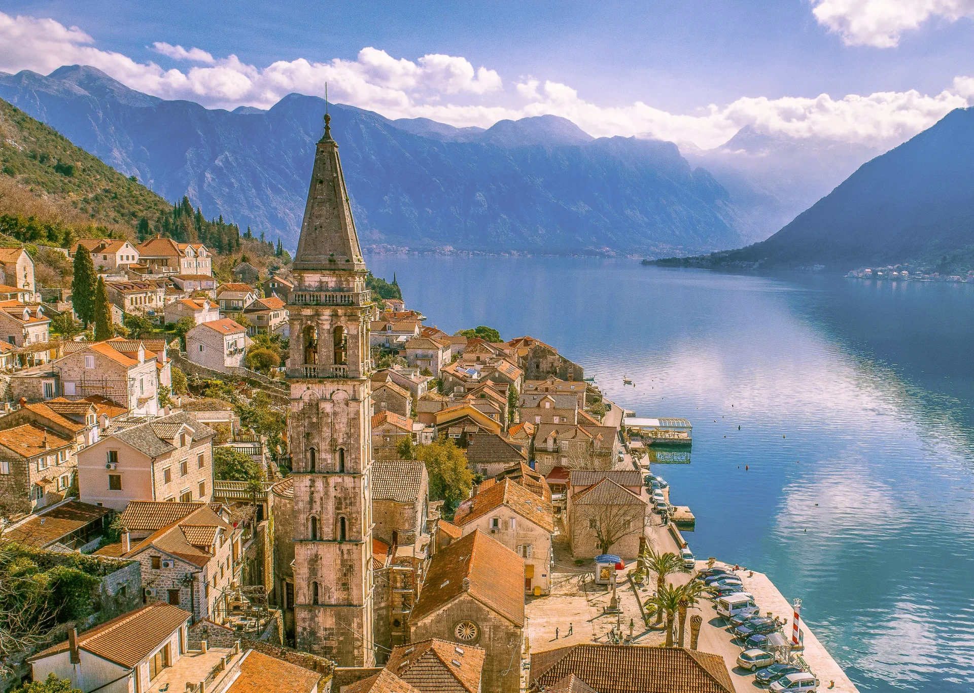 Aerial view of Perast on the Bay of Kotor